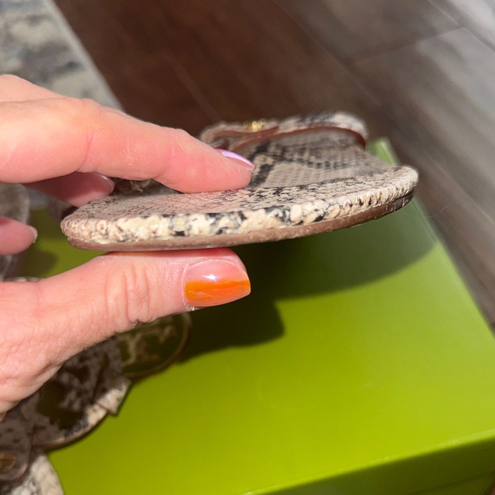 Tory Burch Snake-Embossed Miller Sandals in Beige and Black - Picture 7 of 7